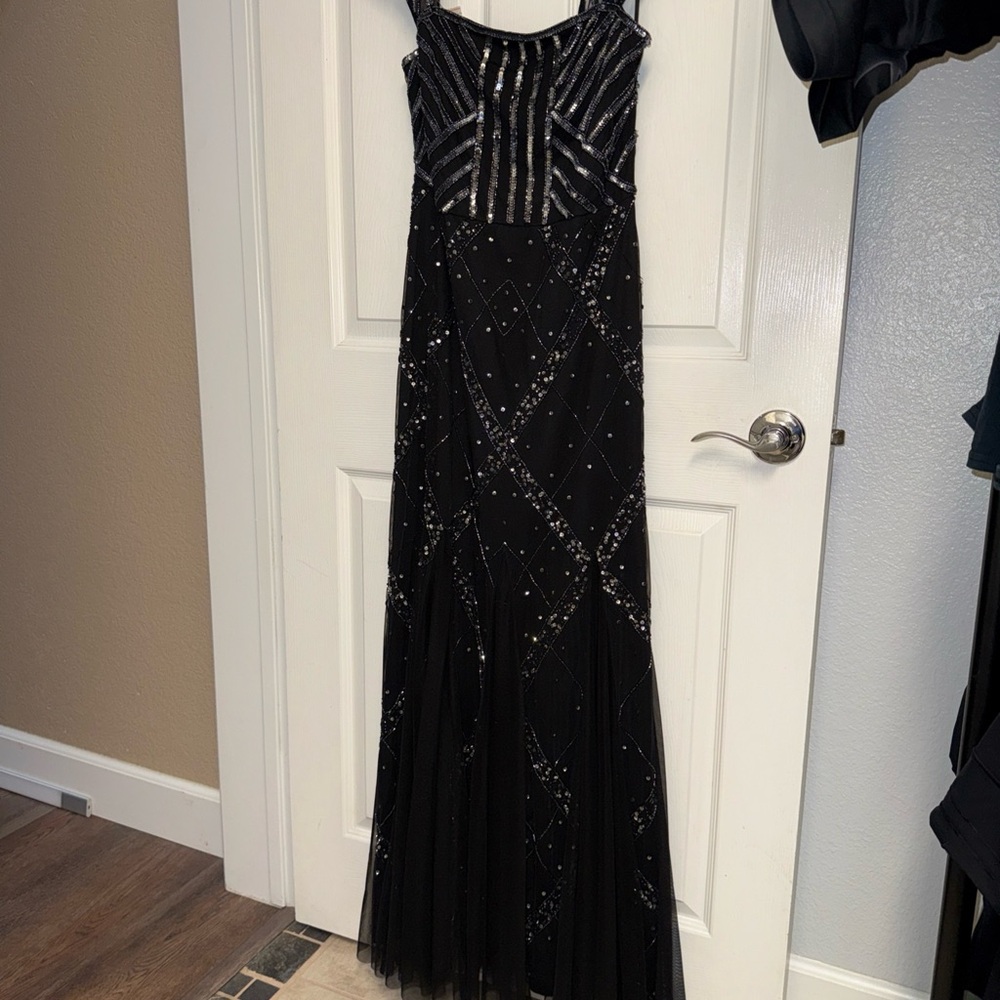 Adrianna Papell Black Sequin Maxi Dress